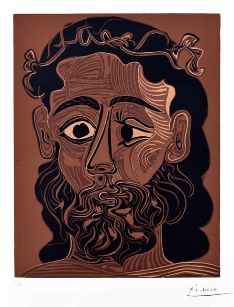 Homme barbu couronné de feuilles de vigne
